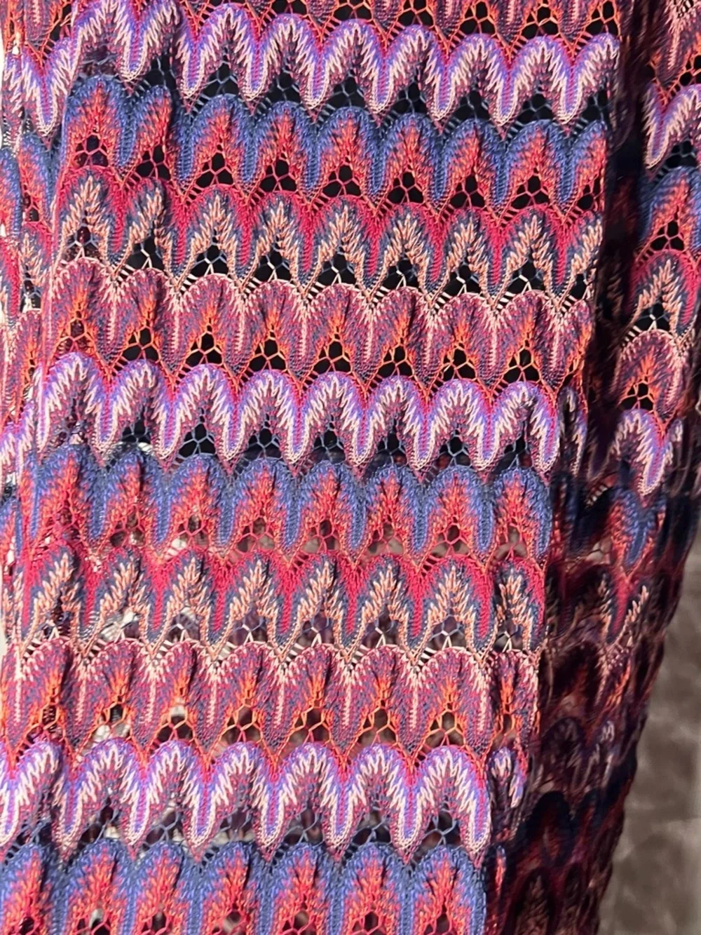 Karen Kane Burgundy-Multi Stretch Crochet Knit Maxi Skirt Sz XS Career Casual